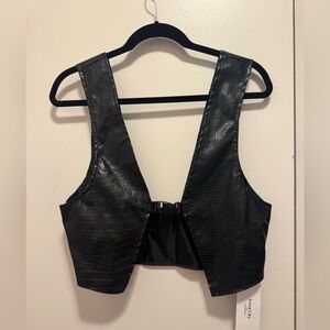 Adult Small Black Faux Leather Cropped Vest Top by FeverCity NWT